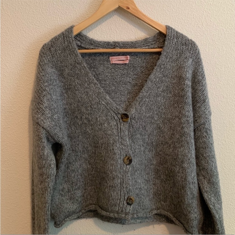 Urban Outfitters Ozzy Button Front Cropped Cardigan Sweater- Grey- Women Sz S